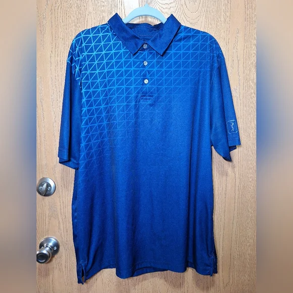 PGA Tour Geometric Blue Polo Shirt - Picture 1 of 7